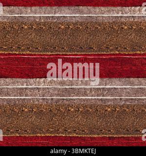 Seamless 4k photo texture material of various brown and red toned suede leather straps surface with stitching. Stock Photo