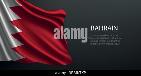 Bahrain national flag with ripples and shadows on a gradient black backdrop Stock Vector