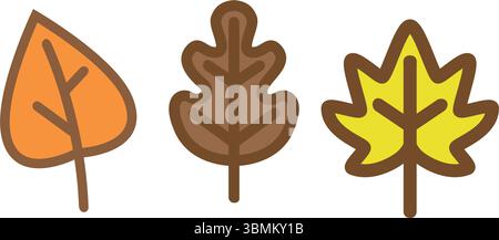 Cute autumn leaves vector illustration set. Stock Vector