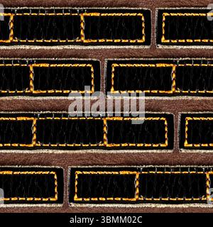 Seamless 4k photo texture material of brown leather surface with black stitched straps. Armor texture pattern. Stock Photo