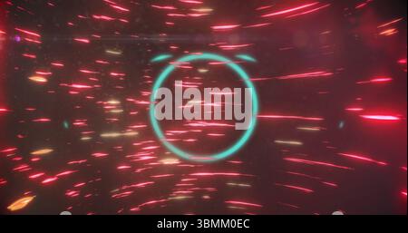 Animating glowing red and teal circular patterns, creating dynamic light trails Stock Photo