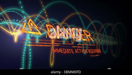 Immediate action required warning with glowing wave patterns in image style Stock Photo