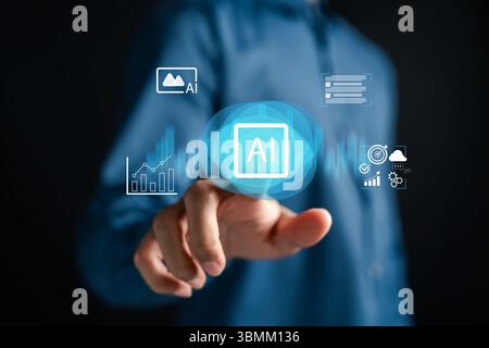AI technology enhancing SEO strategy, data analytics, and digital content optimization Stock Photo