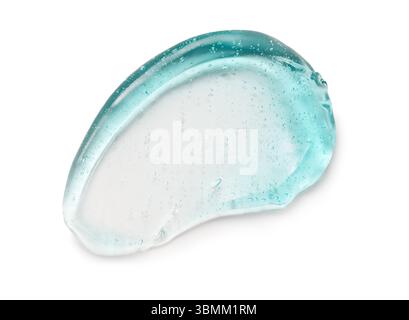 Transparent blue smear cosmetic gel texture with bubbles isolated on white. Stock Photo
