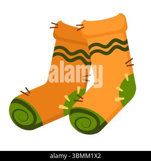Cozy Autumn Socks. Flat-style illustration of warm socks. Autumn and winter clothing. Fall, warmth, coziness. Vector Stock Vector