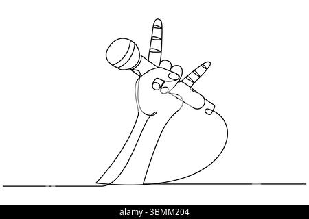 Microphone continuous one line drawing of isolated outline vector icon. Stock Vector