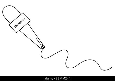Microphone continuous single line art drawing of isolated on white background Vector illustration. Stock Vector