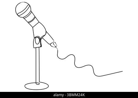 Microphone continuous one line drawing of isolated outline vector icon. Stock Vector