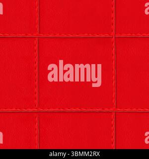 Seamless 4k photo texture material of red colored quilted leather surface with stitching. Stock Photo