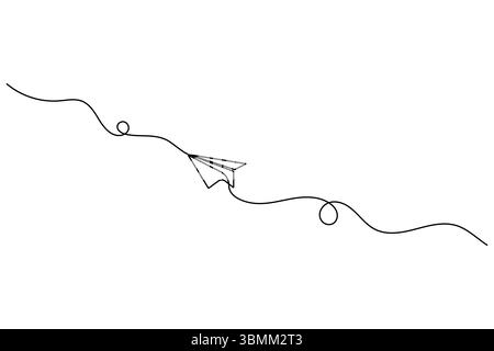 Paper plane continuous one line drawing of minimalist style and outline vector illustration Stock Vector