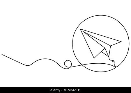 Paper plane continuous one line drawing of minimalist style and outline vector illustration Stock Vector