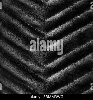 Seamless 4k photo texture material of ornate quilted black colored leather surface with stitching. Stock Photo