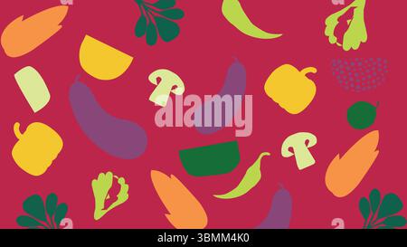 Fresh vegetables on red food background Stock Vector