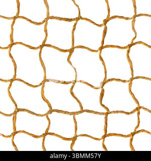 Isolated seamless 4k texture of brown cloth rope weave braided mesh on white background. Stock Photo