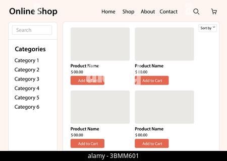E-commerce interface showing shopping cart and product listings in a ...