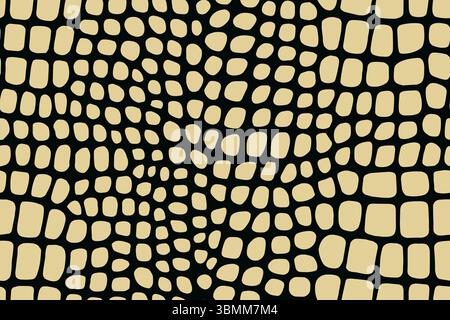 Seamless alligator skin pattern featuring small rounded black scales on beige color background. Stock Vector