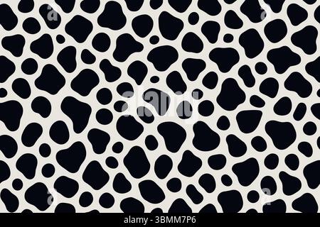 Seamless Dalmatian dog fur pattern featuring irregular dense black spots on white color background. Stock Vector