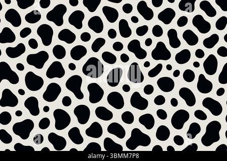Seamless Dalmatian dog fur pattern featuring small dense black spots on white background. Stock Vector