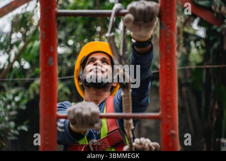 Technician and engineer team fixing network devices, routers, configuring servers, and repairing cables in network room. IT maintenance Stock Photo