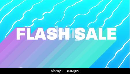 Displaying bold white FLASH SALE text popping on digital banner, with abstract gradient stripes Stock Photo