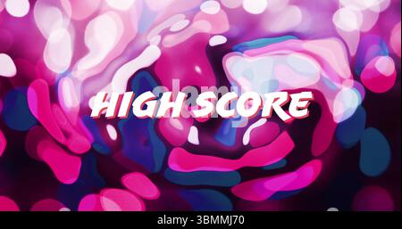 Displaying bold HIGH SCORE text over fluid gradient shapes in digital graphic, with bokeh effect Stock Photo