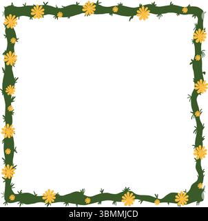 Border frame with decorative flowers branch Stock Vector