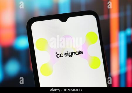 In this photo illustration, the Creative Commons Signals (CC Signals) logo is seen displayed on a smartphone screen. Stock Photo