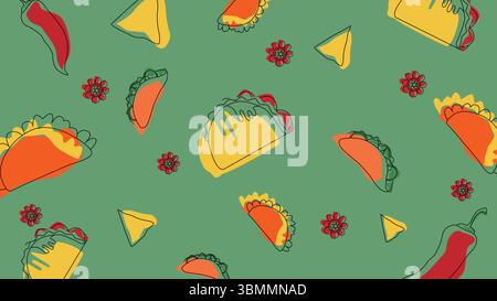 Colorful taco and chili background Stock Vector