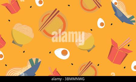 Egg ramen and noodle bowl background Stock Vector