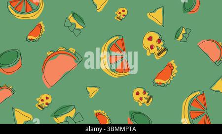Mexican skull and taco background Stock Vector