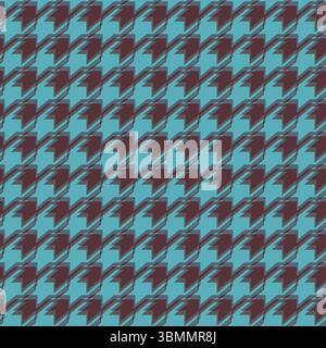 Geometric houndstooth blue and brown seamless pattern with pied-de-poule ornament. Monochrome graphic design. Modern minimalist stylish squared Stock Vector
