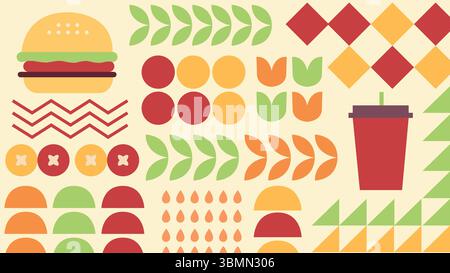 Burger and Drink Icons Background Stock Vector