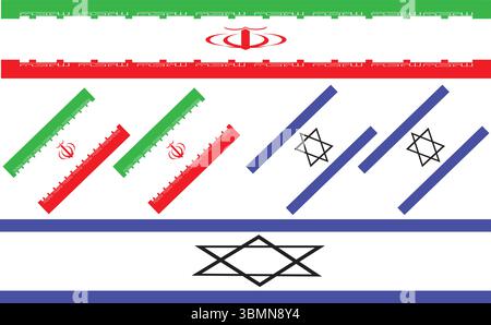 Seamless Iran and Israel Flag Pattern with Bold Stripes and Emblem Lines for Political Concept Vector Background Stock Vector