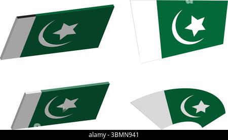 Pakistan National Flag Seamless Waving Repetition Design with White Background in Abstract Vector Art Stock Vector