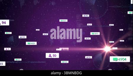 Displaying green chat notification bubble showing 4904 metrics in starry map interface, copy space Stock Photo