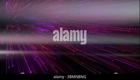 Radiating light streaks and particle trails converging through cyberspace tunnel, high-speed motion Stock Photo