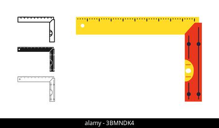 Building ruler angle building tools set cartoon sign. Length measurement tool. Building corner angle, precise centimeter instrument, metric equipment. Professional repair work construction vector Stock Vector