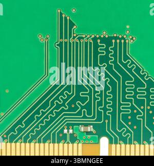 Close-up of some of the wiring that is found on the non-memory module side of personal computer ram. Stock Photo