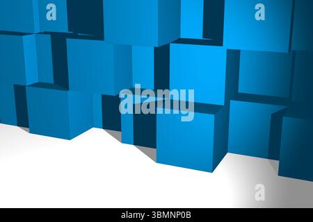 Abstract 3D render is showing cube cluster forming grid with soft shadows on white plane Stock Photo