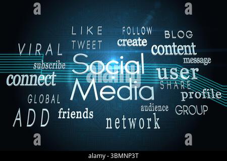 Social media buzzwords on black background Stock Photo