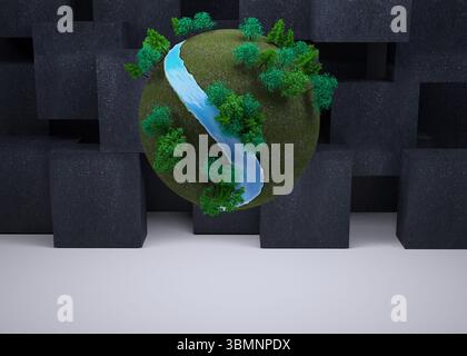 Earth with trees on black abstract background Stock Photo