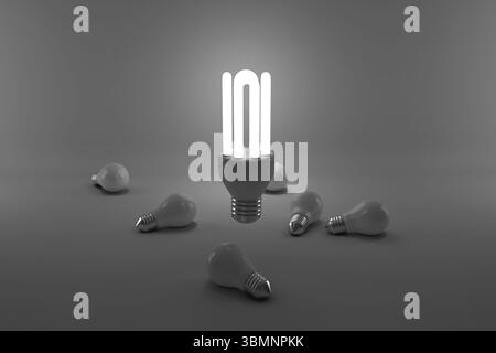Computer graphic image of lit energy efficient lightbulb Stock Photo