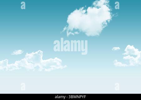 Large fluffy cumulus cloud is hovering in flat design gradient blue sky with small cloud clusters Stock Photo