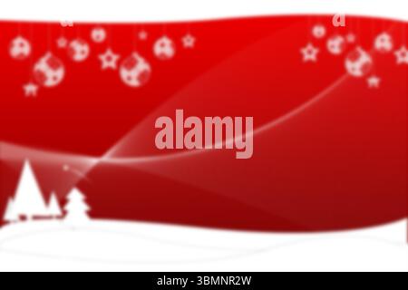 Holiday graphic is featuring flat design on red gradient, showing white pine shapes and ornaments Stock Photo