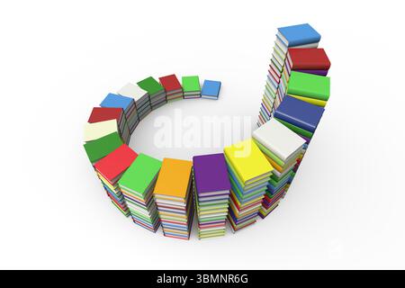 3D rendering is showing colorful book stacks forming open ring on white background, copy space Stock Photo