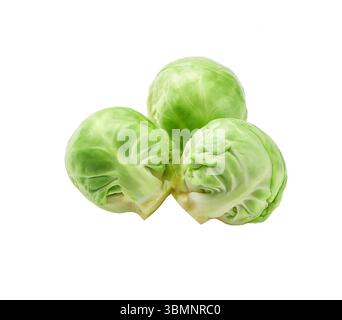 Brussels sprouts isolated on white background with clipping path and full depth of field. Whole vegetables. Stock Photo