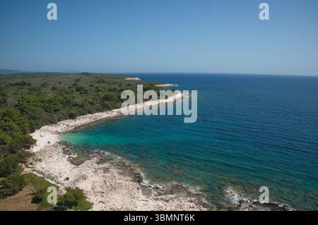 Aerial view of the Adriatic coast with rocky beach Stock Photo