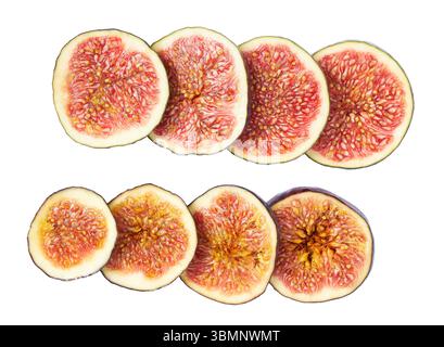 Set of  sliced figs isolated on white background, top view. Stock Photo