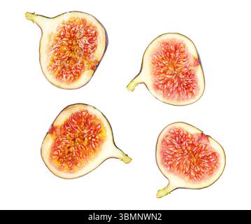 Set of  sliced figs isolated on white background, top view. Stock Photo