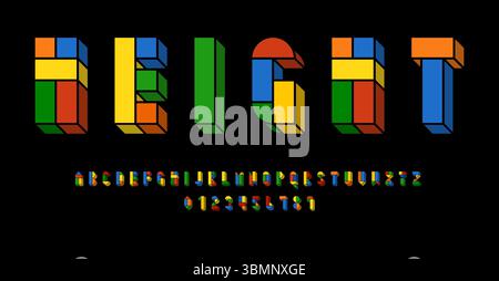 Set of alphabets font letters and numbers modern abstract design with geometric shapes with 3D concept vector illustration Stock Vector